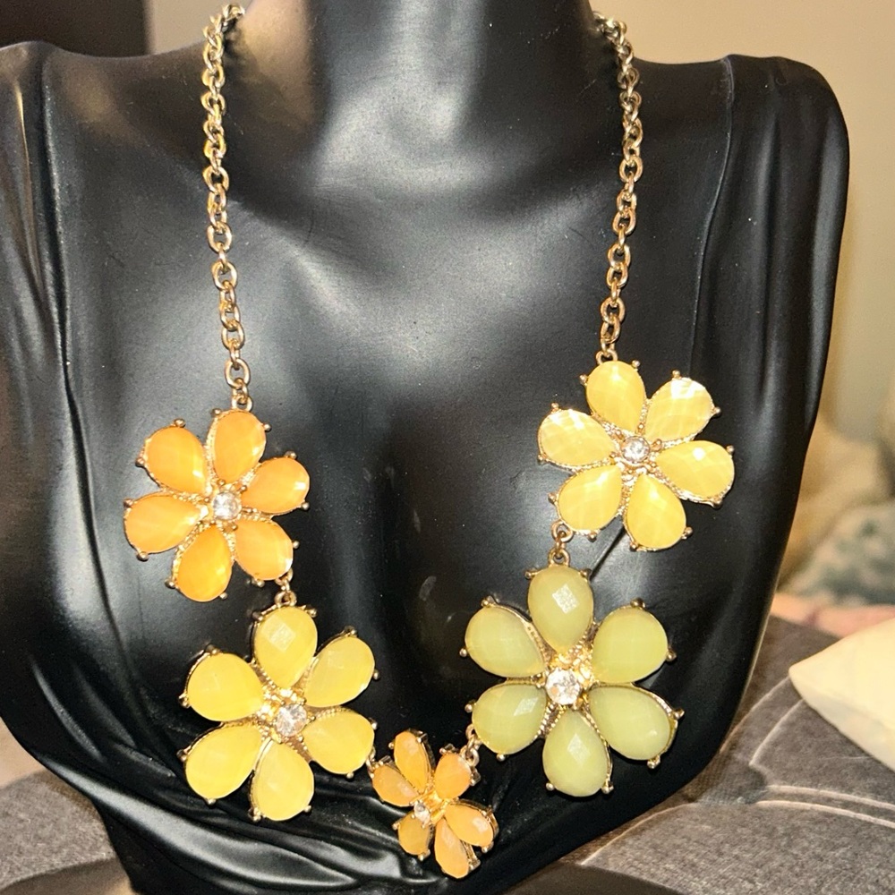 Floral Statement Necklace in Yellow and Orange